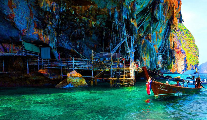 Tailândia koh phi phi montanha morro Ásia férias costa tropical tailândia trópicos baía verão parque mar água oceano recife turista destino paraíso praia  turismo paisagem rocha barco